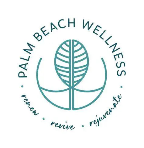 Logo of Palm Beach Wellness with a leaf design on a white background