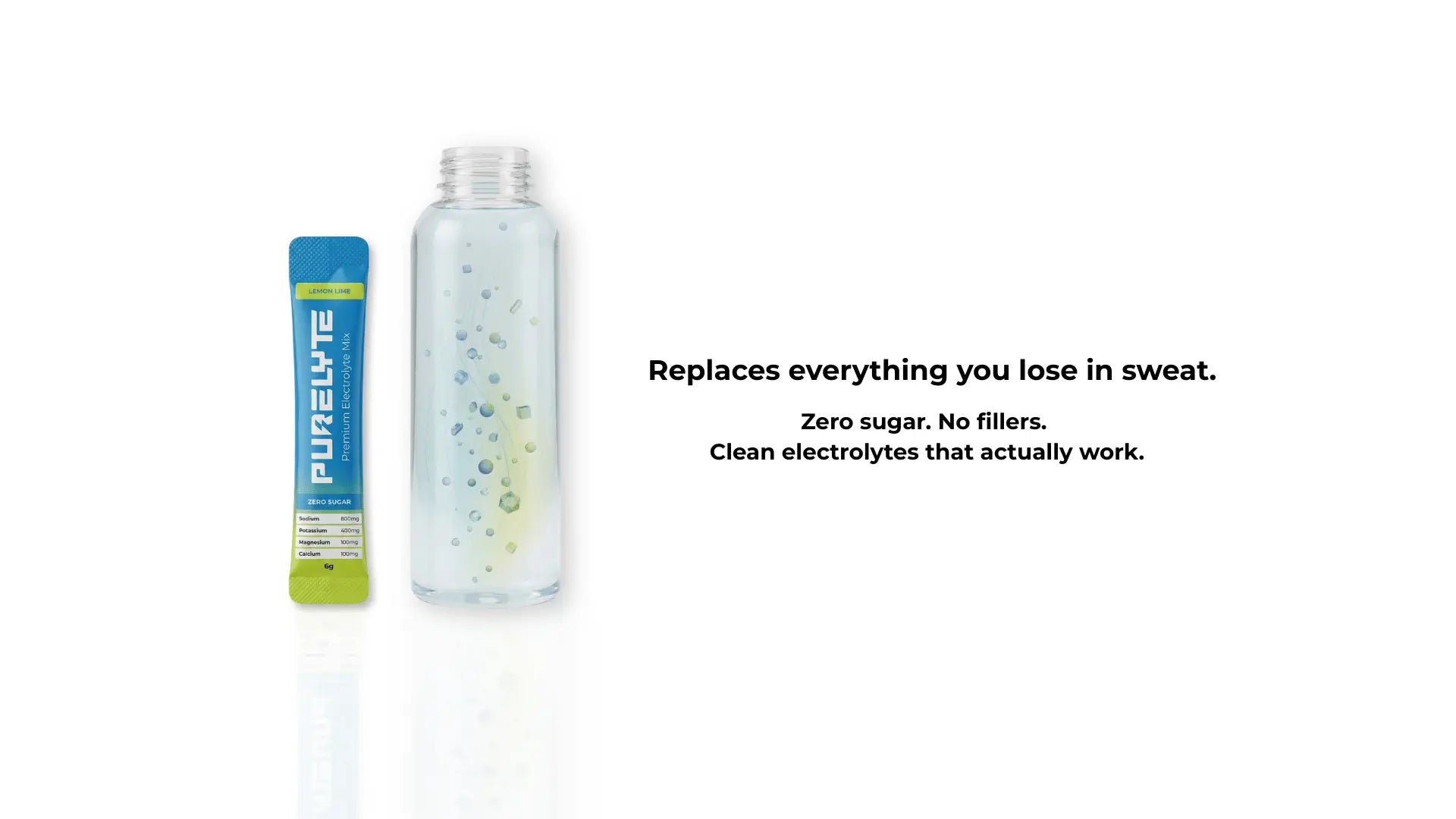 Purelyte replace everything you lose in sweat. A sugar free hydration drink with no fillers. Clean electrolytes that work.